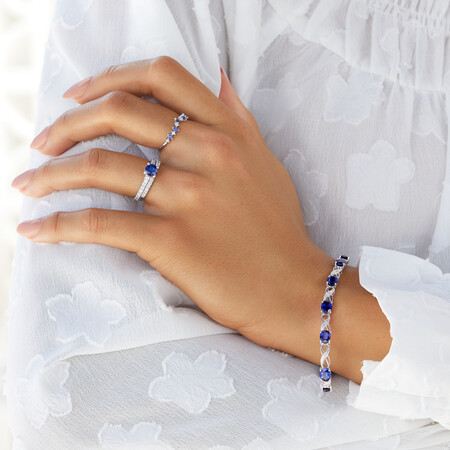 Bridal Set with 0.69 Carat TW of Diamonds & Sapphire in 14ct White Gold Bridal Set with 0.69 Carat TW of Diamonds & Sapphire in 14ct White Gold