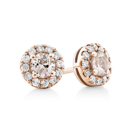 Stud Earrings with Morganite & .22 Carat TW of Diamonds in 10kt Rose Gold