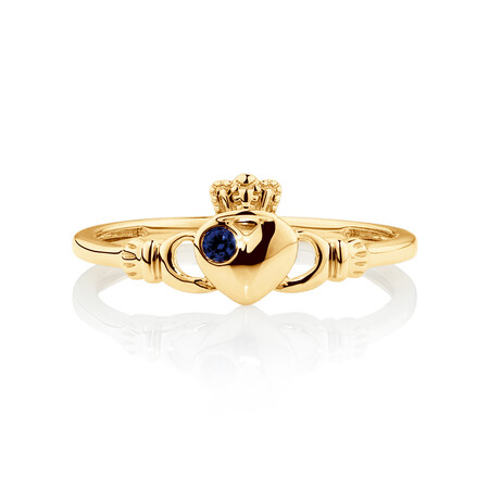 Claddagh Ring with Created Sapphire in 10ct Yellow Gold Claddagh Ring with Created Sapphire in 10ct Yellow Gold