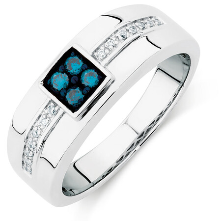 Men's Ring with 1/4 Carat TW of White & Enhanced Blue Diamonds in 10ct White Gold
