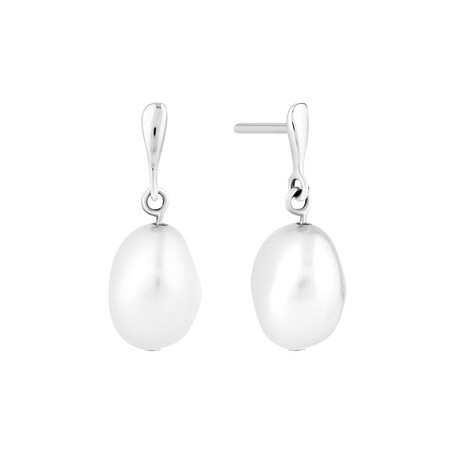 Drop Earrings with Cultured Freshwater Pearl in Sterling Silver Drop Earrings with Cultured Freshwater Pearl in Sterling Silver