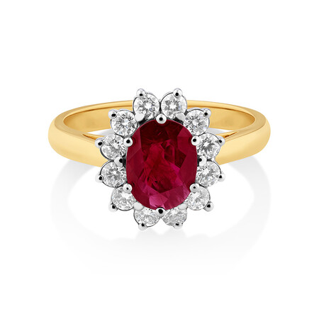 Ring with Ruby & 0.48 Carat TW of Diamonds in 18kt Yellow & White Gold Ring with Ruby & 0.48 Carat TW of Diamonds in 18kt Yellow & White Gold