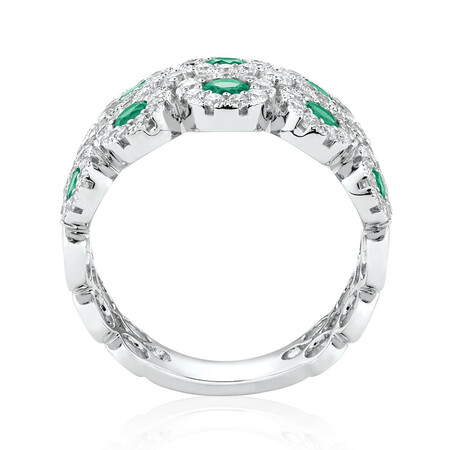 2 Row Ring with Emerald & 0.80 Carat TW of Diamonds in 14kt White Gold 2 Row Ring with Emerald & 0.80 Carat TW of Diamonds in 14kt White Gold