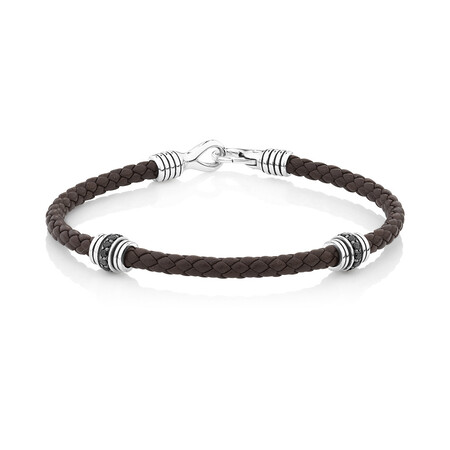 Black Leather Bracelet with Cubic Zirconia in Sterling Silver Black Leather Bracelet with Cubic Zirconia in Sterling Silver
