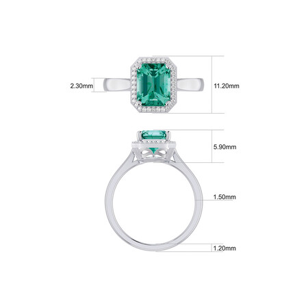 Ring with Created Emerald & Diamonds in 10ct White Gold Ring with Created Emerald & Diamonds in 10ct White Gold