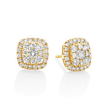Cluster Stud Earrings with 1 Carat TW of Diamonds in 10kt Yellow Gold