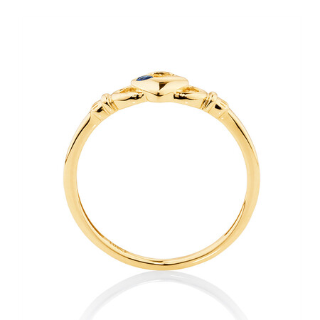 Claddagh Ring with Created Sapphire in 10ct Yellow Gold Claddagh Ring with Created Sapphire in 10ct Yellow Gold