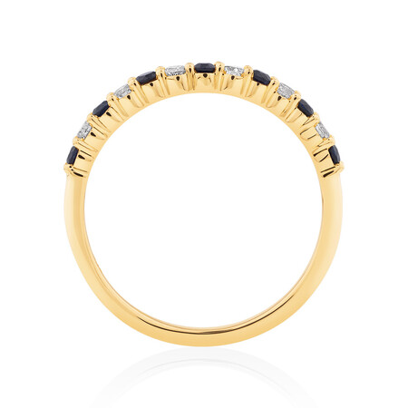 Ring with Blue Sapphire & 1/7 Carat TW of Diamonds in 10kt Yellow Gold Ring with Blue Sapphire & 1/7 Carat TW of Diamonds in 10kt Yellow Gold