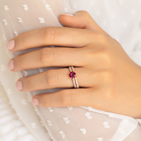 Bridal Set with 0.69 Carat TW of Diamonds & Rhodolite Garnet in 14ct Rose Gold Bridal Set with 0.69 Carat TW of Diamonds & Rhodolite Garnet in 14ct Rose Gold