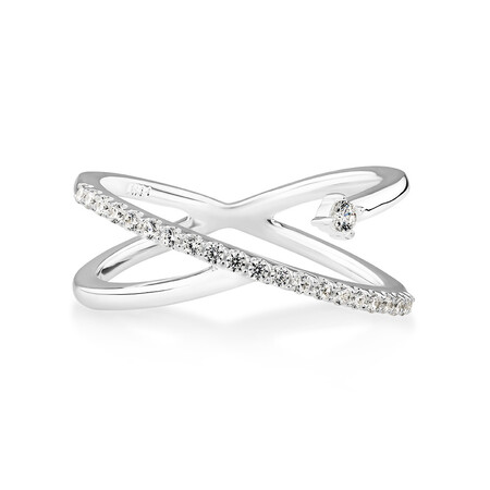 Crossover Ring with Cubic Zirconia in Sterling Silver Crossover Ring with Cubic Zirconia in Sterling Silver