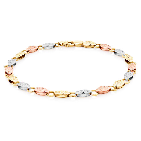 19cm (7.5") 3.5mm-4mm Width Bracelet in 10kt Yellow, White & Rose Gold 19cm (7.5") 3.5mm-4mm Width Bracelet in 10kt Yellow, White & Rose Gold