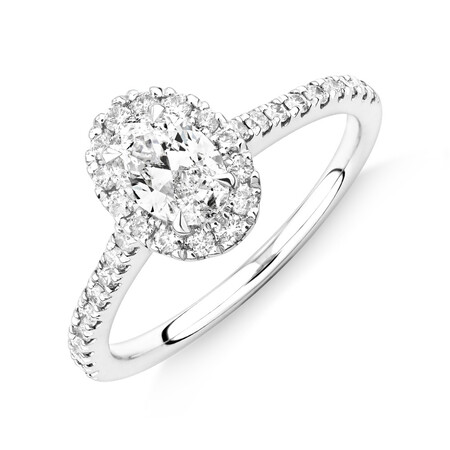 Halo Oval Engagement Ring with 0.92 Carat TW of Diamonds in 14kt White Gold Halo Oval Engagement Ring with 0.92 Carat TW of Diamonds in 14kt White Gold