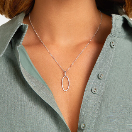 Open Oval Pendant with 0.25 Carat TW of Diamonds in Sterling Silver Open Oval Pendant with 0.25 Carat TW of Diamonds in Sterling Silver