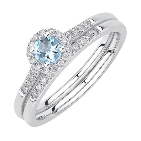 Evermore Bridal Set with Aquamarine & 0.20 Carat TW of Diamonds in 10ct White Gold Evermore Bridal Set with Aquamarine & 0.20 Carat TW of Diamonds in 10ct White Gold