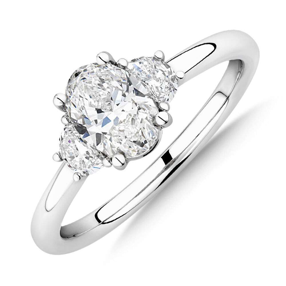 Sir Michael Hill Designer Three Stone Oval Engagement Ring with 1.04 Carat TW of Diamond in 18ct White Gold
