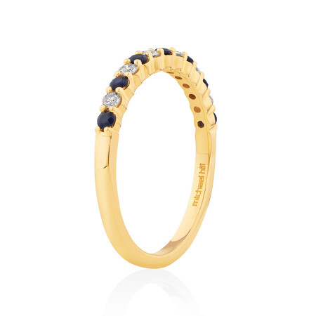 Ring with Blue Sapphire & 1/7 Carat TW of Diamonds in 10kt Yellow Gold Ring with Blue Sapphire & 1/7 Carat TW of Diamonds in 10kt Yellow Gold