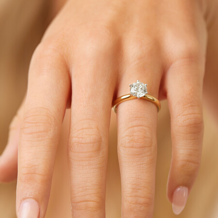 Certified Solitaire Engagement Ring with a 1 1/2 Carat TW Diamond in 18ct Yellow & White Gold Certified Solitaire Engagement Ring with a 1 1/2 Carat TW Diamond in 18ct Yellow & White Gold