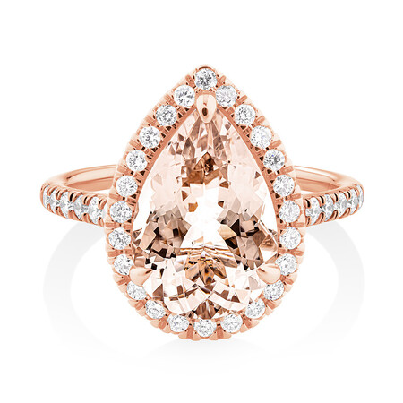 Pear Halo Ring with Morganite & .62 Carat TW of Diamonds in 14kt Rose Gold Pear Halo Ring with Morganite & .62 Carat TW of Diamonds in 14kt Rose Gold