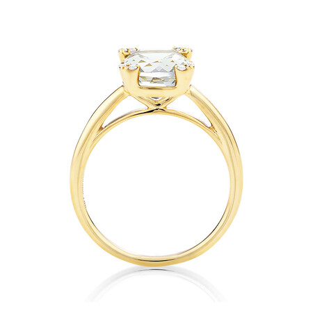 Ring With Green Amethyst & Diamonds In 10ct Yellow Gold Ring With Green Amethyst & Diamonds In 10ct Yellow Gold