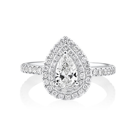 Halo Ring with 0.90 Carat TW of Diamonds in 18kt White Gold Halo Ring with 0.90 Carat TW of Diamonds in 18kt White Gold