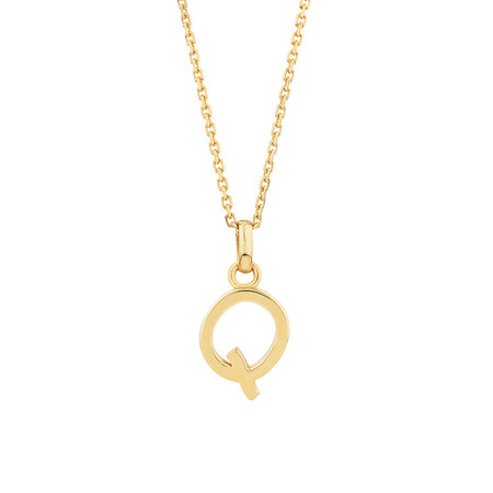 "Q" Initial Pendant with Chain in 10kt Yellow Gold