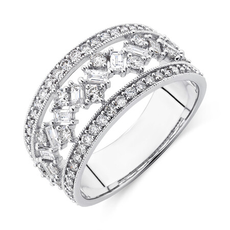 Three Row Ring with 1 Carat TW of Diamonds in 10ct White Gold Three Row Ring with 1 Carat TW of Diamonds in 10ct White Gold