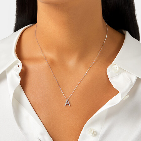 A' Initial necklace with 0.10 Carat TW of Diamonds in 10ct White Gold A' Initial necklace with 0.10 Carat TW of Diamonds in 10ct White Gold