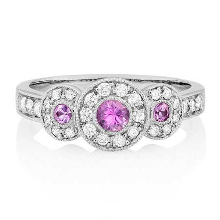Ring with Pink Sapphire & 1/4 Carat TW of Diamonds in 10ct White Gold Ring with Pink Sapphire & 1/4 Carat TW of Diamonds in 10ct White Gold