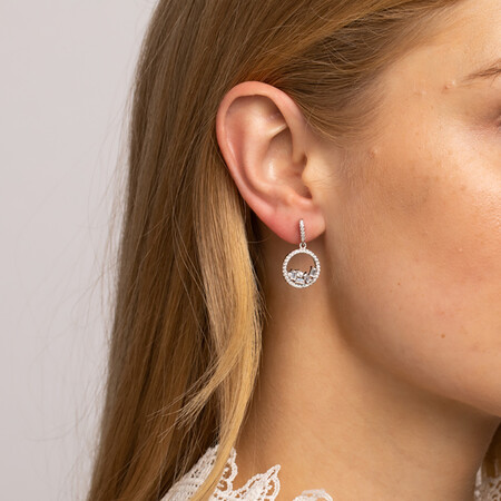 Floating Circle Earrings with White Cubic Zirconia in Sterling Silver Floating Circle Earrings with White Cubic Zirconia in Sterling Silver