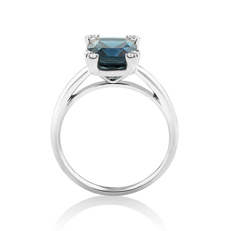 Ring with London Blue Topaz & Diamonds In 10kt White Gold Ring with London Blue Topaz & Diamonds In 10kt White Gold