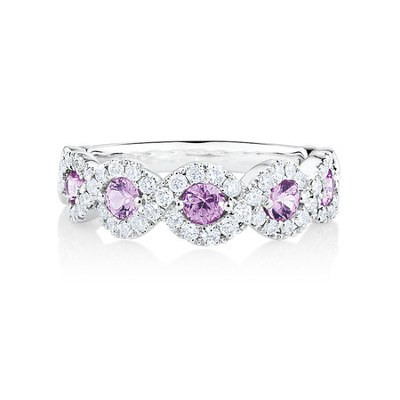 Bubble Ring With Natural Pink Sapphire & 0.46 Carat TW of Diamonds In 14ct White Gold Bubble Ring With Natural Pink Sapphire & 0.46 Carat TW of Diamonds In 14ct White Gold