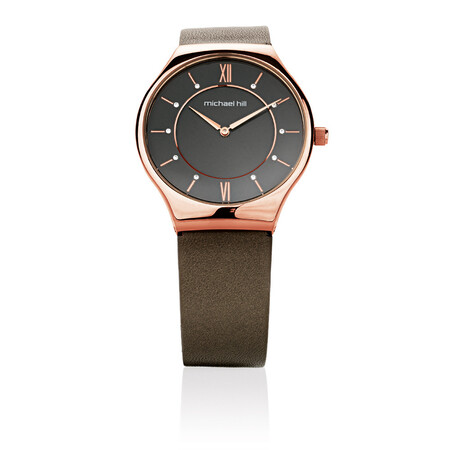 Ladies Watch in Rose Tone Stainless Steel & Brown Leather
