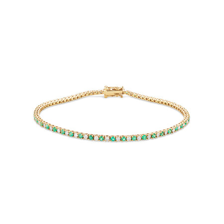 Tennis Bracelet with Emerald and 1 Carat TW of Diamonds in 10kt Yellow Gold Tennis Bracelet with Emerald and 1 Carat TW of Diamonds in 10kt Yellow Gold