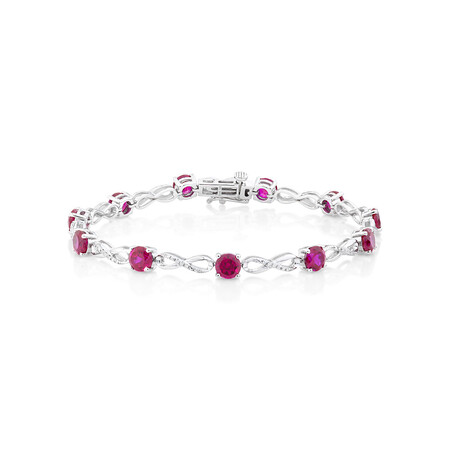 Bracelet with Created Ruby and 0.03 Carat TW of Diamonds in Sterling Silver Bracelet with Created Ruby and 0.03 Carat TW of Diamonds in Sterling Silver