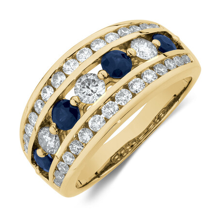 Ring with Natural Sapphire & 1 Carat TW of Diamonds in 14ct Yellow Gold Ring with Natural Sapphire & 1 Carat TW of Diamonds in 14ct Yellow Gold