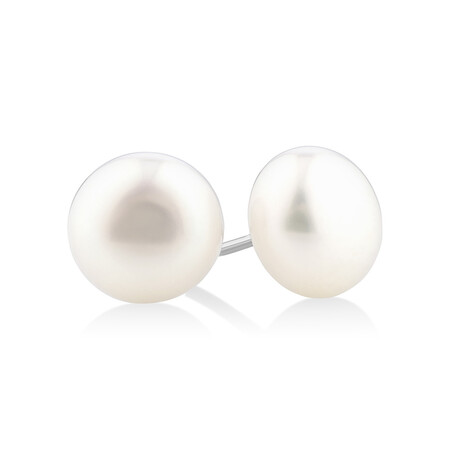 Stud Earrings with 9mm Button Cultured Freshwater Pearls in Sterling Silver Stud Earrings with 9mm Button Cultured Freshwater Pearls in Sterling Silver