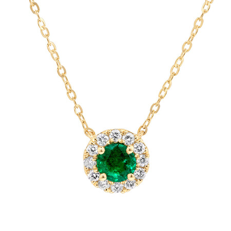 Halo Pendant with Emerald & 0.14 Carat TW of Diamonds in 10kt Yellow Gold Halo Pendant with Emerald & 0.14 Carat TW of Diamonds in 10kt Yellow Gold