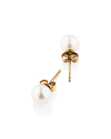 Stud Earrings with 6mm Round Cultured Freshwater Pearl in 10kt Yellow Gold Stud Earrings with 6mm Round Cultured Freshwater Pearl in 10kt Yellow Gold