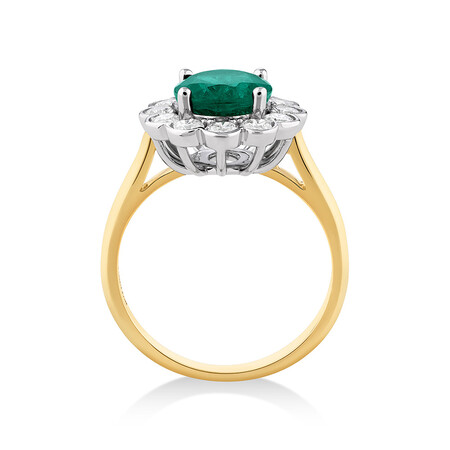 Ring with Emerald & 0.96 Carat TW of Diamonds in 18kt Yellow & White Gold Ring with Emerald & 0.96 Carat TW of Diamonds in 18kt Yellow & White Gold