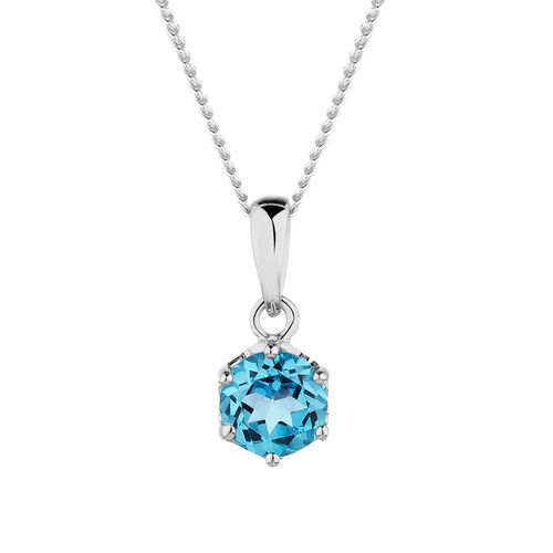 Pendant with Blue Topaz in 10ct White Gold