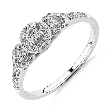 Evermore Three Stone Engagement Ring with 0.50 Carat TW of Diamonds in 10kt White Gold Evermore Three Stone Engagement Ring with 0.50 Carat TW of Diamonds in 10kt White Gold