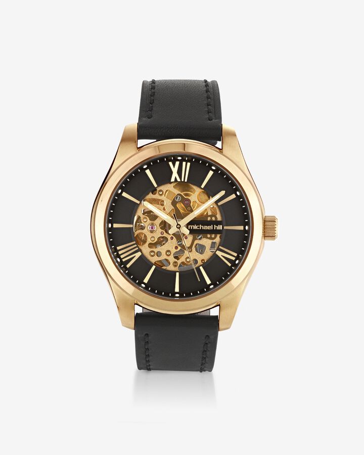 Michael Hill Automatic Skeleton Watch In Gold Tone Stainless Steel And