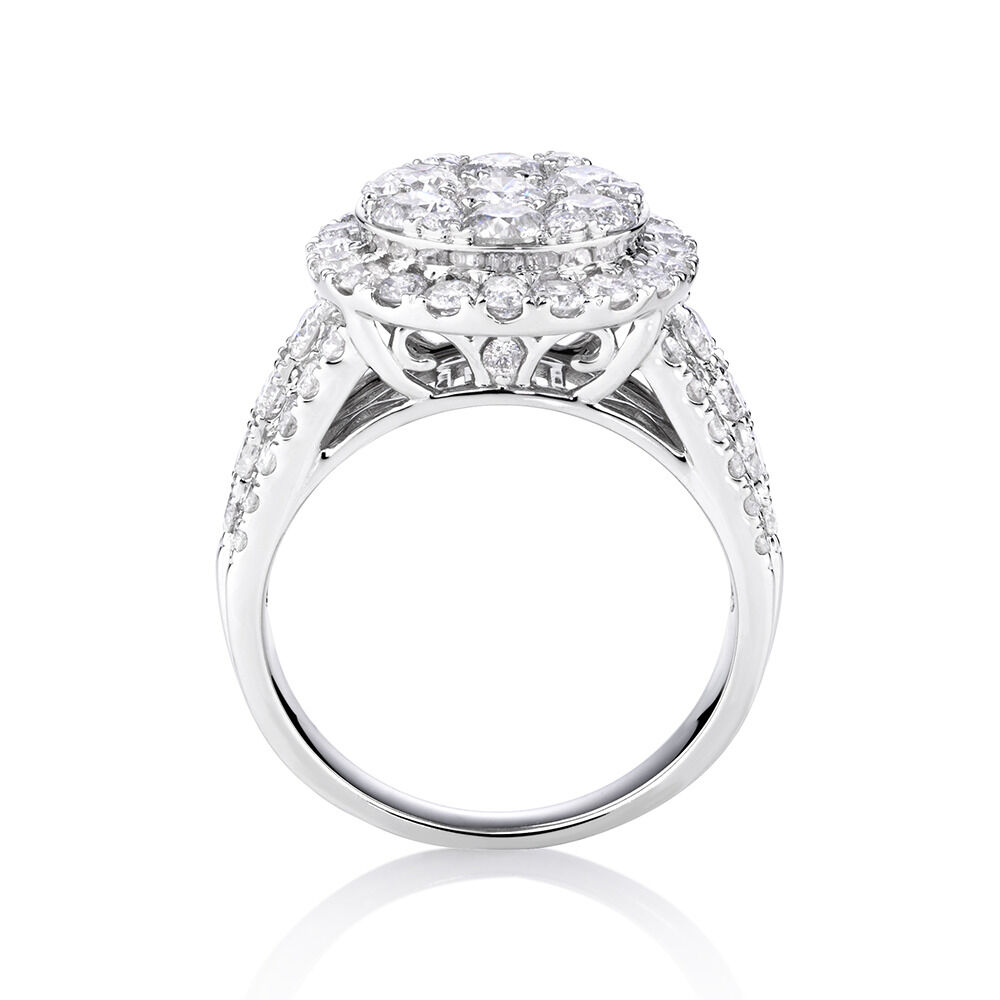 Halo Ring with 3 Carat Of Diamonds in 10ct White Gold