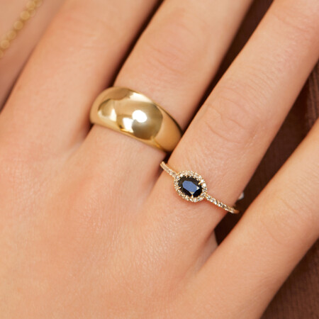 Halo Ring with Sapphire & 0.15 Carat TW of Diamonds in 10ct Yellow Gold Halo Ring with Sapphire & 0.15 Carat TW of Diamonds in 10ct Yellow Gold