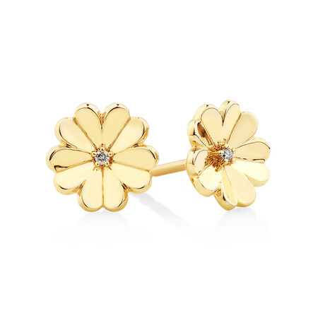 Flower Stud Earrings with Diamonds in 10ct Yellow Gold Flower Stud Earrings with Diamonds in 10ct Yellow Gold