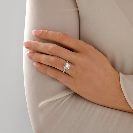 Sir Michael Hill Designer Halo Engagement Ring with 0.79 Carat TW Diamonds in 18kt White Gold Sir Michael Hill Designer Halo Engagement Ring with 0.79 Carat TW Diamonds in 18kt White Gold