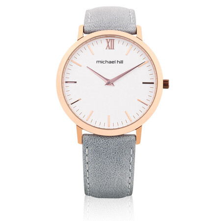 Ladies Watch in Grey Leather & Stainless Steel Ladies Watch in Grey Leather & Stainless Steel