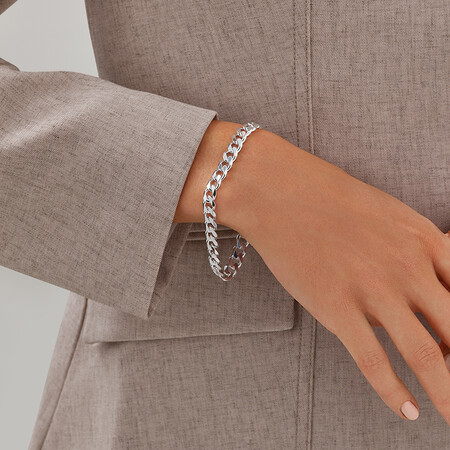21cm (8.5") 7mm-7.5mm Width Curb Bracelet in Sterling Silver 21cm (8.5") 7mm-7.5mm Width Curb Bracelet in Sterling Silver