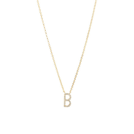 "B" Initial Necklace with 0.10 Carat TW of Diamonds in 10kt Yellow Gold