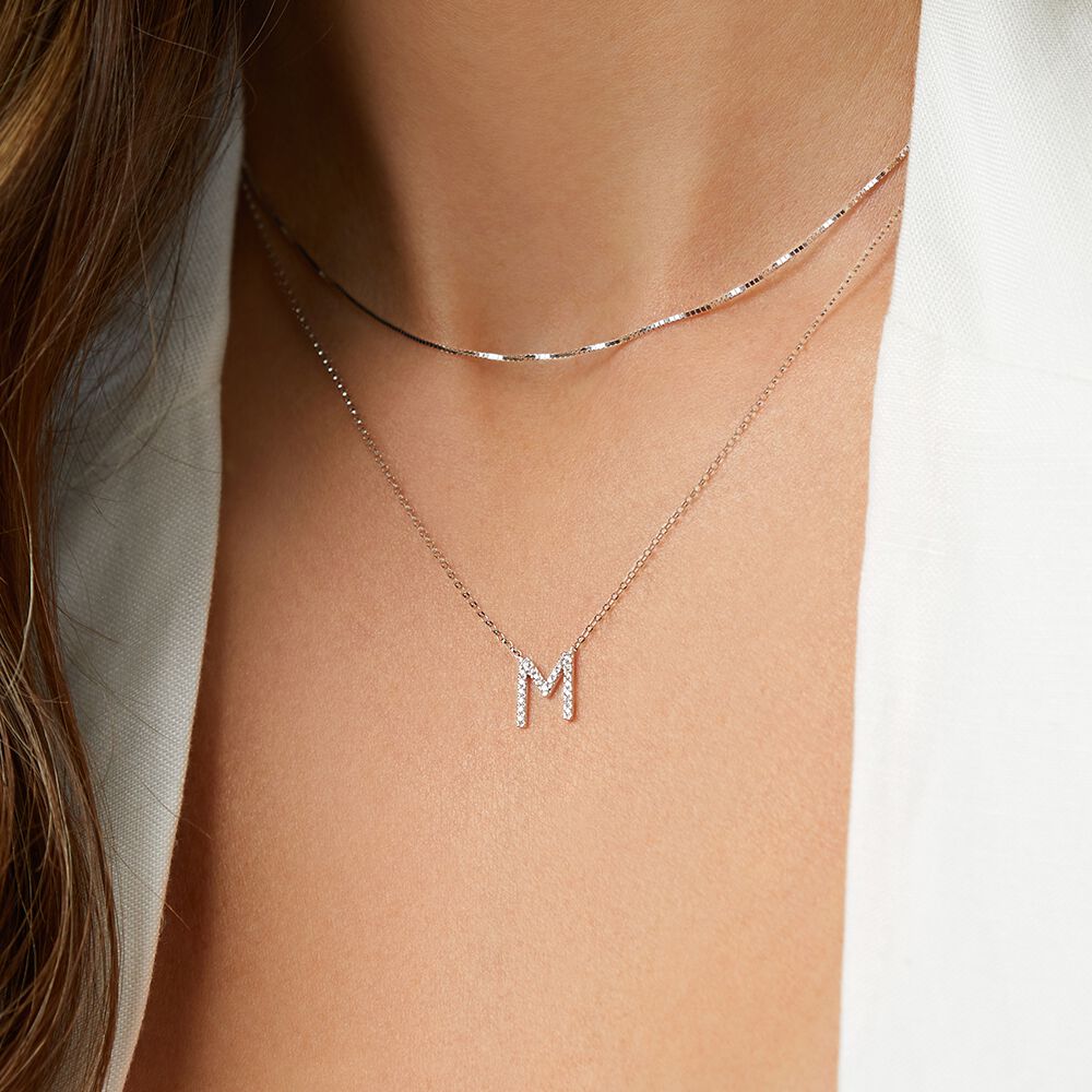 M' Initial necklace with 0.10 Carat TW 